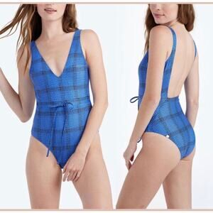 Summersalt The Tie Waist Backflip One Piece Swimsuit Modern Plaid Blue Size 16